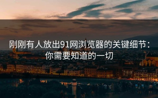 刚刚有人放出91网浏览器的关键细节：你需要知道的一切
